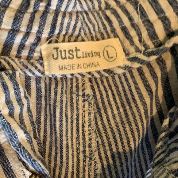 Pant, wide leg, med rise, cotton/linen, EUC, Sz L, navy wht stripe - Picture 10 of 16